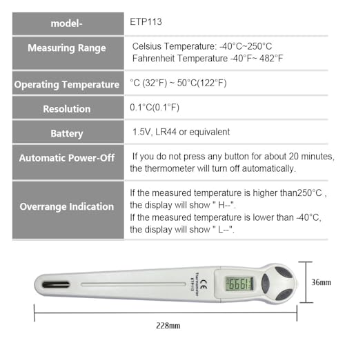 allsun Digital Meat Thermometer with Stainless Steel Probe, High Precision °C/°F Cooking Thermometer for Kitchen, Food & Home Use