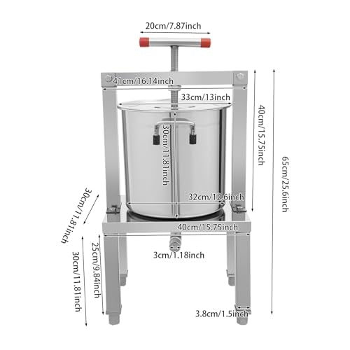 Honey Press Machine Stainless Steel Fruit Honey Press Heavy Duty Beekeeping Machine Large Capacity Manual Juice Extractor for Apples Grapes Cider (Sliver, High Base) - color: Sliver, High Base
