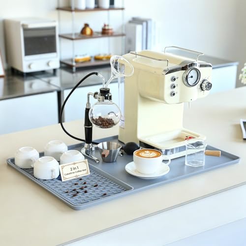 Caketime 2 In 1 Silicone Coffee Bar Mat Accessories for Keurig Coffee Maker with Detachable Dish Drying Rug Kitchen Counter Under Sink Drainer Necessities Home Decor 16"x24" Extra Large Light Gray - color: Light Gray, size: 24" x 16"