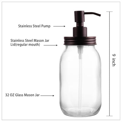 Amolliar Quart Size Mason Jar Liquid Soap Dispenser, 32OZ Glass Pump Bottle Rustproof Stainless Steel Pump Lid Lotion Dispenser, Regular Mouth Dish Soap Dispenser for Kitchen, Hand Soap, Bronze 1 Pack - color: Bronze, size: 1 Pack