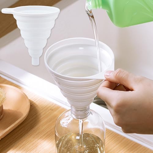 White 2pcs Collapsible Silicone Funnel Set for Kitchen Use - Food Grade Folding Funnels for Filling Bottles and Jars, Easy Storage and Reusable - color: white, size: l