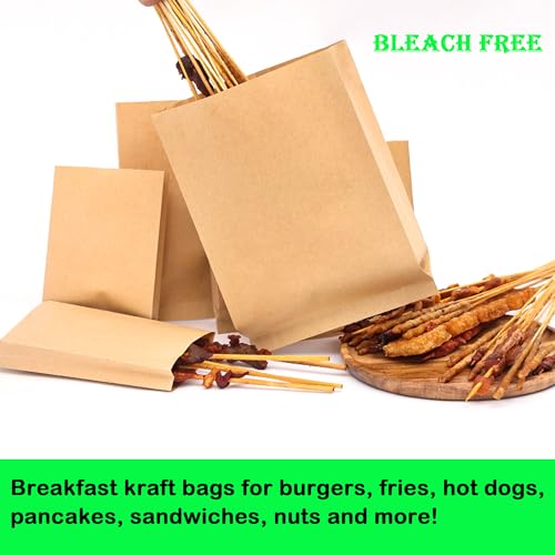 MYUBWTF 100 Pack Breakfast Paper Bags Deli Bags, 8 x 6 inch Kraft Dry Wax Paper Sandwich Bags, Waterproof & Grease-proof Paper Bags - color: 6*8IN