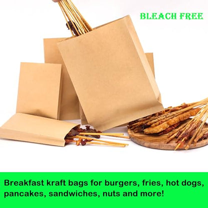 MYUBWTF 100 Pack Breakfast Paper Bags Deli Bags, 8 x 6 inch Kraft Dry Wax Paper Sandwich Bags, Waterproof & Grease-proof Paper Bags - color: 6*8IN