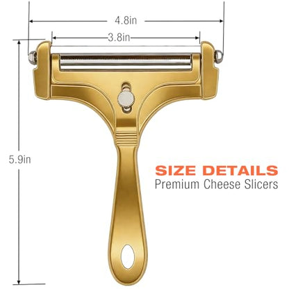 Cheese Slicer, AIDOIT Stainless Steel Wire Cheese Slicer, Adjustable Thickness Cheese Cutter with 8 Extra Wires for Soft, Semi-hard, Hard Cheeses, Gold - color: Gold