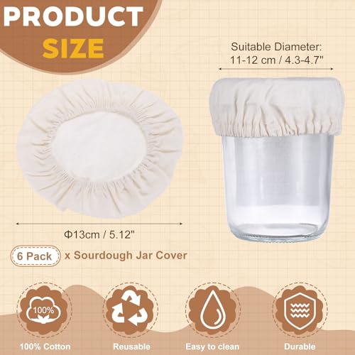 uxcell 6Pcs Sourdough Jar Cover, 130mm Wide Sourdough Starter Jar Covers Cloth Reusable Breathable Cotton Container Elastic Top Fermentation Lids for 4.3"-4.7"D Bowl & Jar Mouth, Beige - size: 130mm 4.3"-4.7"