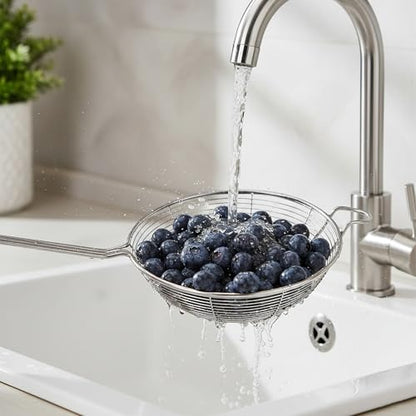 4 Pieces Spider Strainer Skimmer Spoon Set, Fine Mesh Strainer and Fat Skimmer Spoon Set, Stainless Steel Metal With HoleSieve Food Strainers with Hanging Holes, for Cooking, Fat, Grease, Floating Foa