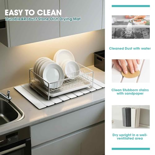 Dish Drying Mat Stone Bath Mat Diatomaceous Earth Stone Drying Mat For Kitchen Counter Sink Bath Mat Quick Dry Non Slip Foldable Dish Drying Rack Mat Large(24"×16" White) - size: 24" x 16"