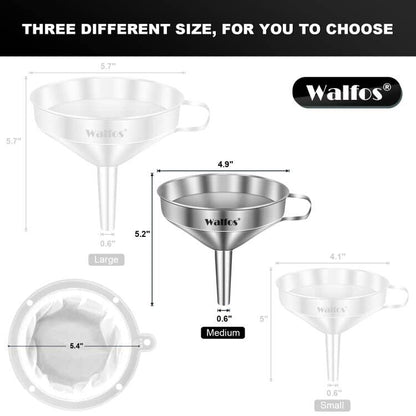 Stainless Steel Funnel, Walfos Kitchen Funnel with 2 Removable Strainer ＆ 1Pc Cleaning Brush, Perfect for Transferring of Liquid, Oils, Jam, Dry Ingredients & Powder (Big, 4.9") - color: 1pcs funnel 4.9 inch