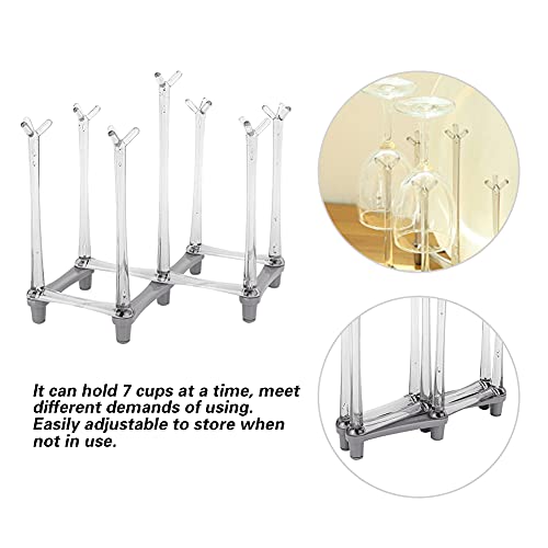 Retractable Bottle Drying Rack, Plastic Cup Drying Stand Holder, Countertop Bottle Drainer Stand, Non Slip Bottom Mug Tree Holder Tray, Drinking Glass Goblet Organizer for Home Kitchen (Light Gray)