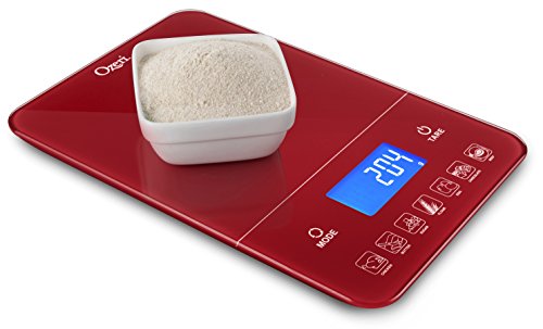 Ozeri Touch III 22 lb (10 kg) Digital Kitchen Scale with Calorie Counter in Tempered Glass, Red Engine - color: Red Engine