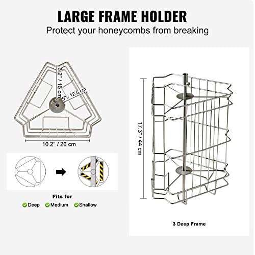 VEVOR 3 Frame Honey Extractor, Stainless Steel Manual Beekeeping Extraction, Honeycomb Drum Spinner with Transparent Lid, Apiary Centrifuge Equipment with Height Adjustable Stand - style: 3 Frame