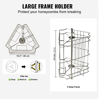 VEVOR 3 Frame Honey Extractor, Stainless Steel Manual Beekeeping Extraction, Honeycomb Drum Spinner with Transparent Lid, Apiary Centrifuge Equipment with Height Adjustable Stand - style: 3 Frame
