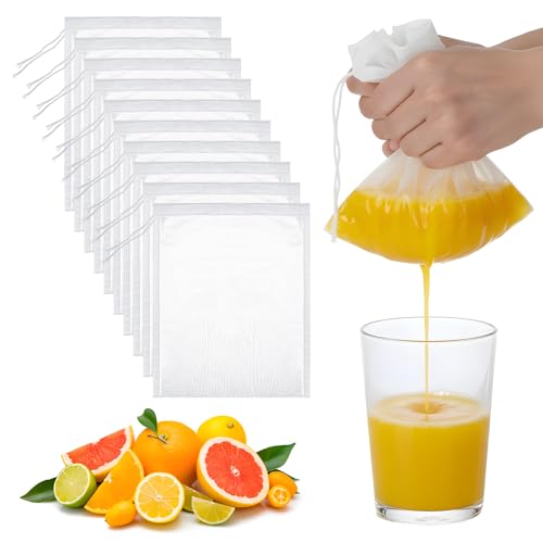 10 Pack Cheesecloth Bag for Straining, Reusable Nut Milk Bag | Nylon Mesh Straining Juicing Bag, 8 x 6In Drawstring Bags for Wine Strainer Fruit Juice Coffee Tea Yogurt Cheese Almond
