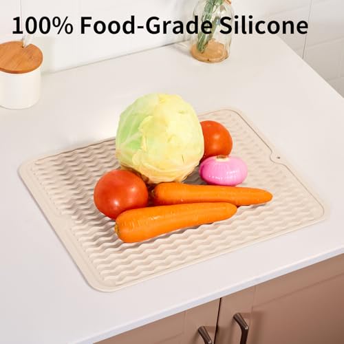 ZLR Silicone Dish Drying Mat for Kitchen Counter (12" x 16" / 307 x 405mm) - Large Fast-Dry Drainer Mat with Raised Wavy Ridges & 5mm Lip - Non-Slip, Heat Resistant 450°F, BPA-Free (Cassava White) - color: Cassava White, size: 16" x 12"