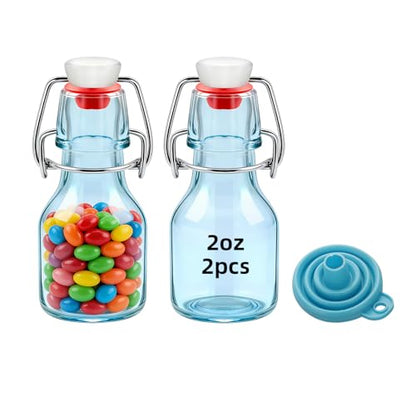 2Pcs 2oz Mini Swing Top Glass Bottles, 60ML Mini Storage Bottles, Small Glass Bottles,Vanilla Extract Bottles/Home Brewing/Beverages/Oil (Blue) - color: Blue