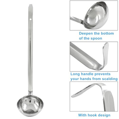 Piutouyar 3 Pcs 4 oz Soup Ladle Set, Stainless Steel Ladle with Long Hooked Handles Kitchen Cooking Serving Ladle Accessories for Cooking Soup Sauce Stews - size: 4 oz