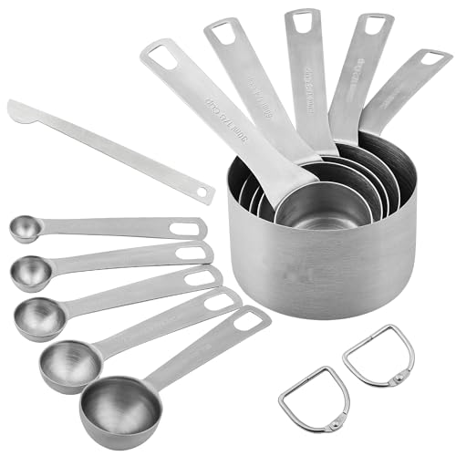 18/8 Stainless Steel Measuring Cups and Spoons Set of 11, Metal Measuring Cups with 1/8 Measuring Cup Set, Dry Measure Cup and Spoon Set for Kitchen and Baking