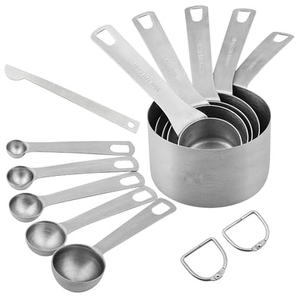 18/8 Stainless Steel Measuring Cups and Spoons Set of 11, Metal Measuring Cups with 1/8 Measuring Cup Set, Dry Measure Cup and Spoon Set for Kitchen and Baking