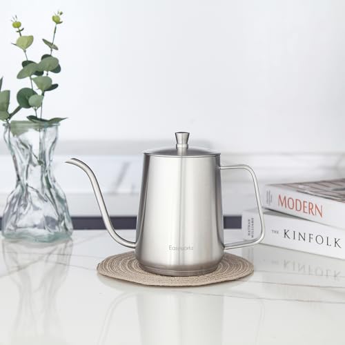 Easyworkz Gooseneck Pour Over Coffee Kettle 30 fl oz with Thermometer Stainless Steel Hand Drip Coffee Pot With Long Narrow Spout,Suitable for Induction Cookers - color: Silver