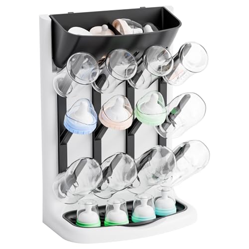 Yieach Larger Vertical Baby Bottle Drying Rack - BPA FREE - Space Saving Feeding Bottles Drying Rack Holder for Countertop,Baby Bottle Holder Storage Station for Pacifiers,Pump Accessories Stand,BLack - color: Black