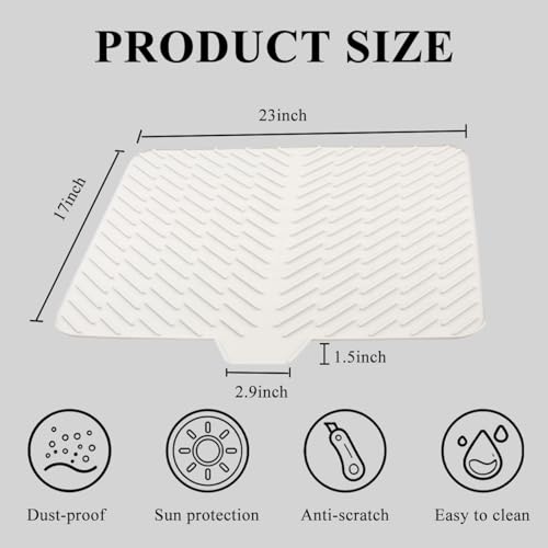 Silicone Dish Drying Mat for Kitchen Counter,23"X17" With Built-in Drain Lip,Food-Grade Silicone,Heat-Resistant Eco-friendly Hygienic Drying Mat Leak-Proof and Non-Slip,Multi-Functional Use（White） - color: White, size: 23" x 17"