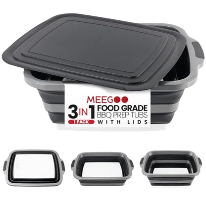 BBQ Prep Tub 3-IN-1 Large 30L Collapsible Cutting Board with Lid for Grill Meal Prep Marinating Food, Camping Sink with Colander, Dish Basin, Storage Blanket for Camping Picnic BBQ Grilling, Black - color: Black 30L