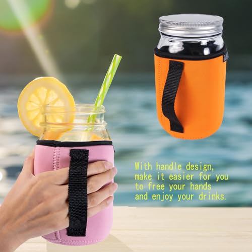 32oz Mason Jars Sleeves Neoprene 32oz Regular and Wide Mouth Mason Jar Sleeves Holder with Handle (4 colors) - color: 4 colors