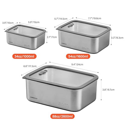 3Pcs Stainless Steel Food Containers,Stainless Steel Containers with Lids,Snack Containers,Lunch Box,Easy Clean,Airtight&Leakproof for Kitchen Storage,Dishwasher Safe,BPA-Free（34oz+54oz+88oz） - size: Mixed Box Set(34oz+54oz+88oz)