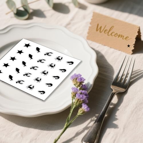 500Pcs Wedding Food Stickers Meal Stickers for Food Fish Lobster Crab Shrimp Stars Pattern 0.8 Inch Black Wedding Menu Indicator Decal Plastic Waterproof Label for Place Card Party Supplies - color: Black-2