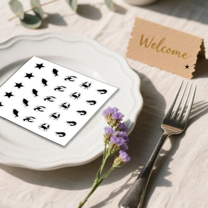 500Pcs Wedding Food Stickers Meal Stickers for Food Fish Lobster Crab Shrimp Stars Pattern 0.8 Inch Black Wedding Menu Indicator Decal Plastic Waterproof Label for Place Card Party Supplies - color: Black-2