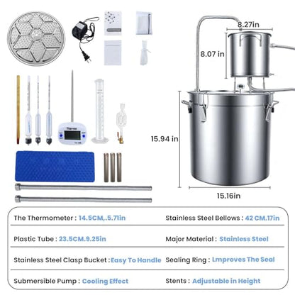 33L/8.7 gal Alcohol Still, Distillation Kit for Home Brewing, 304 Stainless Steel Alcohol Distiller with Thermometer – for Whisky, Brandy, Wine