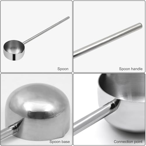 2Pcs Stainless Steel Cooking Spoons, Sauce Scoop with Long Handle 304 Stainless Steel Deep Oil Sauce Spoon for Kitchen Cooking, Serving