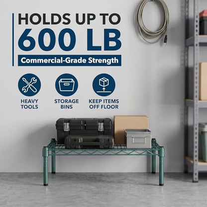 Green Epoxy Wire Storage Shelf, Dunnage Rack, Commercial 1 Tier Small Shelf, 21" x 30" x 8", Heavy-Duty Metal Construction - color: Green, size: 21"D x 30"W x 8"H