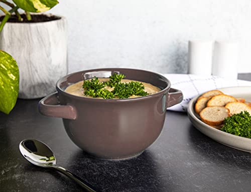 KooK French Onion Soup Bowls, Crocks, Oven Safe Bowls, Soup Mugs, Ceramic Bowls, Dishwasher, Microwave, Set of 4, 18 oz (Dark Mauve) - color: Dark Mauve