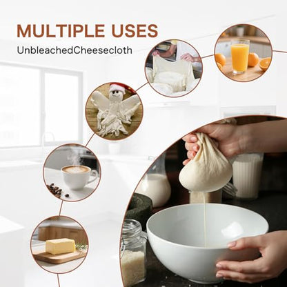 4 Pack Reusable Cheesecloth (20x20''),Grade 100,Cheesecloth for Straining,Ultra-Fine Unbleached Cheese Cloth Strainer for Cooking,Baking,Juicing,Cheese Making | Precut, Hemmed Edges,Washable - size: 20x20'' 4 Pack