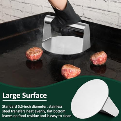 3Pcs Basting Cover & Smash Burger Press, Leonyo 12"- 9"- 6.5" Cheese Melting Dome, Stainless Steel Bacon Press Griddle Dome Steam Lids Smash Burger Kit for Kitchen, BBQ Flat Top Grill, Teppanyaki