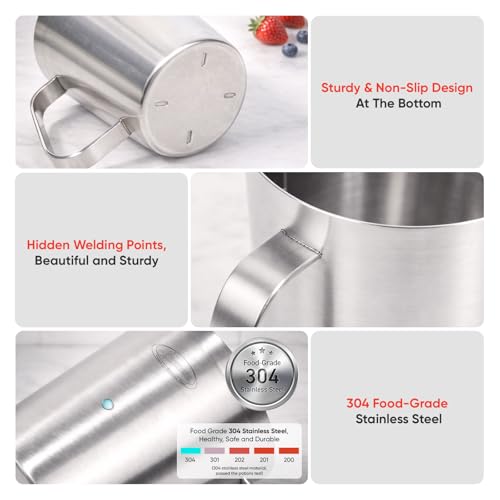 Newness Stainless Steel Measuring Cup, Metal Measuring Cup with Handle (Upgraded, 3 Marking Including Cup/ML/Ounce Scale), 16 Ounces (0.5 Liter, 2 Cup) - size: 16 OZ (2 Cup, 500 ML)