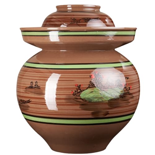 Large Ceramic Pickle Jar with Lids,Traditional Chinese Porcelain Pickle Jar Crock,Ceramic Fermentation Crock with Water Seal Airlock Lid,Sauerkraut Crock 6Kg (8Kg - size: 8Kg