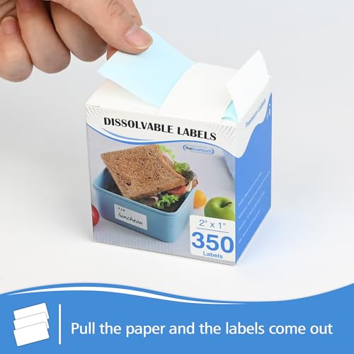 THEBLUETOUCH Dissolvable Food Labels with Dispenser - 1050 pcs, 1" x 2" Water Dissolving Labels, No Residue for Meal Prep & Food Storage Containers, 1050 Count (3 Rolls of 350) - size: 3 Box - 1050 Lables