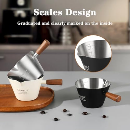 Mongdio Espresso Measuring Cup, Stainless Steel Espresso Shot Cups with Wooden Handle and Double Spouts, 6.8OZ/200ML, Black - color: Black, size: 6.8oz