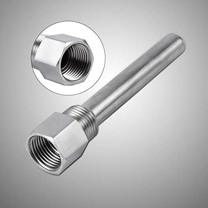 Stainless Steel Thermowell 1/2" NPT Threads, 120mm Thermopocket for Fast Ferment Thermometer Stainless Steel Thermometer, FasterFerment Accessories