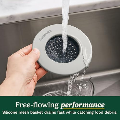 Cuisinart Sink Strainers- 2 Pack Kitchen Sink Drain Strainer & Food Catcher with Enamel-Coated Stainless Steel Rim and Silicone Base, Fits Standard 3.5" Drains, Outer Diameter 4.35", Scratch-Safe - color: Light Gray