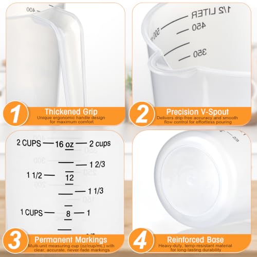 Kanayu 36 Pcs Plastic Measuring Cup Clear Measuring Mug with Spout and Handle Grip Capacity Clear Graduated Pitcher for Kitchen Flour Water Liquids (Black,16 Oz, 2 Cups) - color: Black, size: 16 Oz, 2 Cups