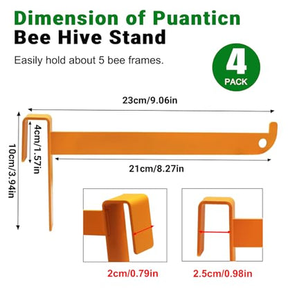 Bee Hive Stand, 4 Pcs Bee Frame Holder, Yellow Stainless Steel Beehive Frame Perch, Beehive Inspection Bracket, Beekeeping Supplies for Honey Harvesting & Inspection, Bee Hives Boxes Starter Kit - color: YellowA-4pcs