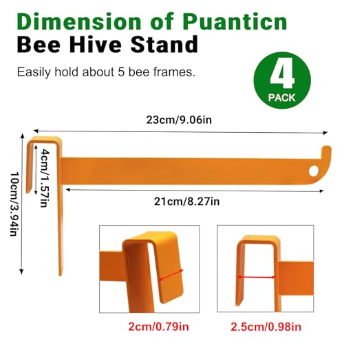 Bee Hive Stand, 4 Pcs Bee Frame Holder, Yellow Stainless Steel Beehive Frame Perch, Beehive Inspection Bracket, Beekeeping Supplies for Honey Harvesting & Inspection, Bee Hives Boxes Starter Kit - color: YellowA-4pcs