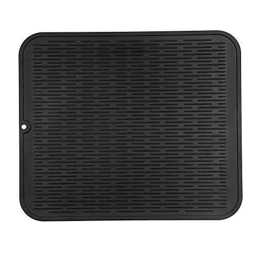 MicoYang Silicone Dish Drying Mat for Multiple Usage,Easy clean,Eco-friendly,Heat-resistant Silicone Mat for Kitchen Counter or Sink,Refrigerator or Drawer Liner Black XL 18 inches x 16 inches - color: Black, size: 18"L x 16"W