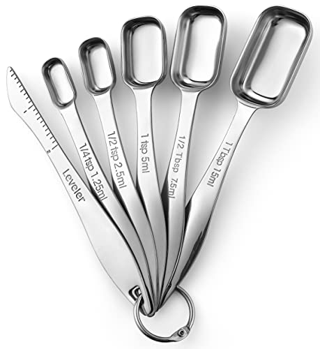 Spring Chef Stainless Steel Measuring Spoons Set of 6 with Leveler, Rectangular Metal Teaspoon & Tablespoon Measuring Spoons for Dry & Liquid Ingredients - Nesting Kitchen Gadgets For Baking & Cooking - style: Spoons - Set of 6