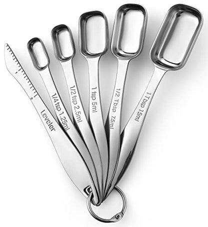 Spring Chef Stainless Steel Measuring Spoons Set of 6 with Leveler, Rectangular Metal Teaspoon & Tablespoon Measuring Spoons for Dry & Liquid Ingredients - Nesting Kitchen Gadgets For Baking & Cooking - style: Spoons - Set of 6