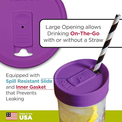 Wide-Mouth Mason Jar Drink Lid - USA Made, BPA-Free, Spill-Resistant for Coffee, Cold Brew & Iced Tea - Fits 3 3/8 in Ball & Kerr Wide Mouth - Pack of 2 - color: Mulberry