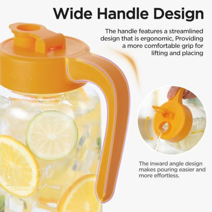Mason Jar Pitcher - Airtight & Leakproof Glass Pitcher with Lid, Perfect for Breastmilk, Cold Brew, and Sun Tea, 2 Quart (64 oz) Mason Jar with Pour Spout Lid - color: Yellow